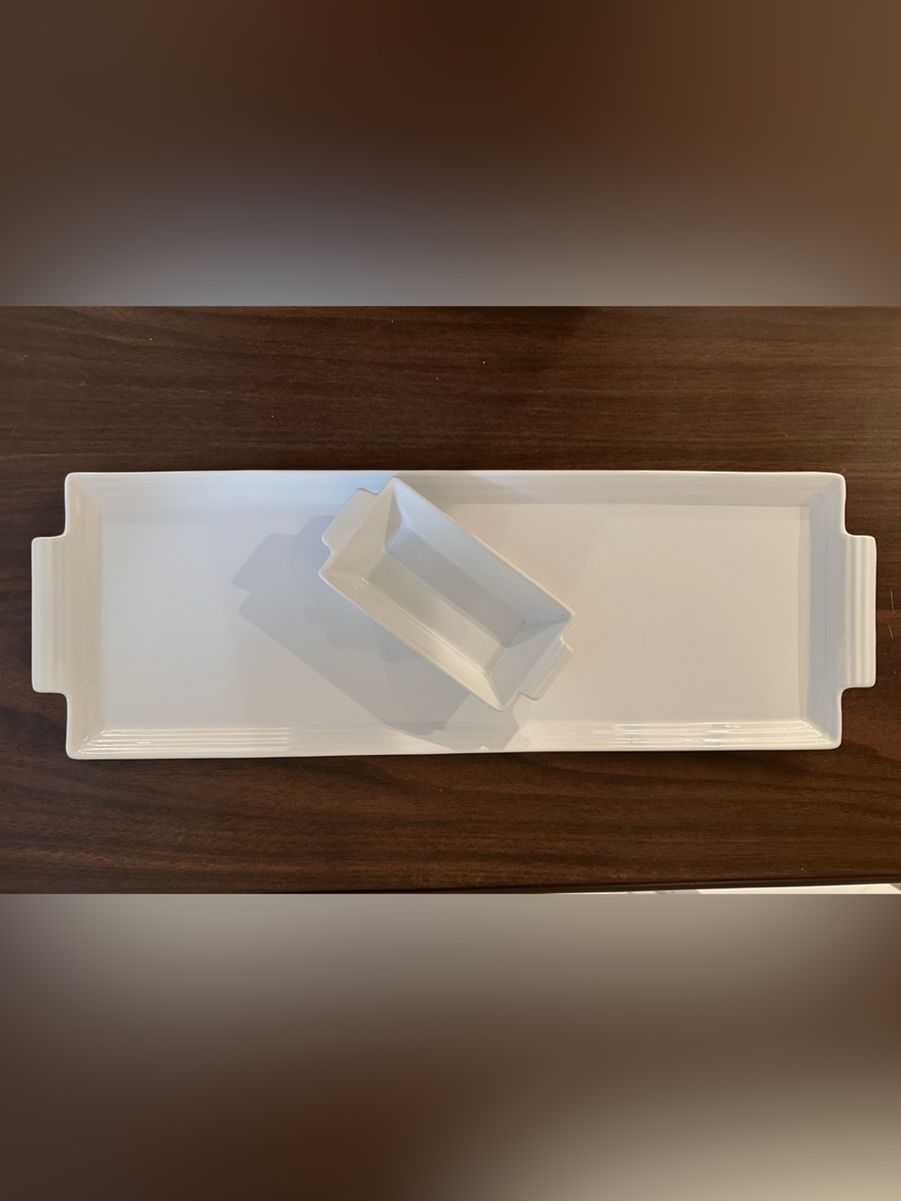 Pier 1 White StonewareCeramic Chip & Dip Serving Platter w/Matching Dipping Dish